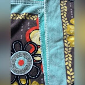 Floral Patterned big bath towel with Turquoise Accent